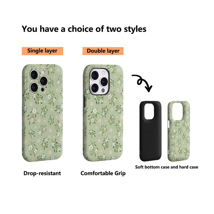 Potdemiel Handyhülle Vintage Sage Green Floral Ditsy für iPhone 17 16 15 14 13 Pro Max Plus mit doppelschichtiger Rückseite - Bild 2