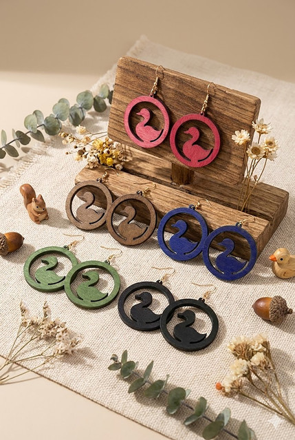 YULUCH Ohrringe, 5-teiliges Set, entenförmig, Holz, Damen - Bild 1