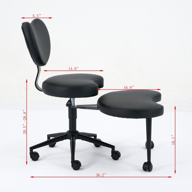Svintora Knie-Bürostuhl Plus in Schwarz mit Rollen, Meditationsstuhl aus Kunstleder mit Lendenwirbelstütze und verstellbarem Hocker für Home-Office und aktives Sitzen - Bild 1
