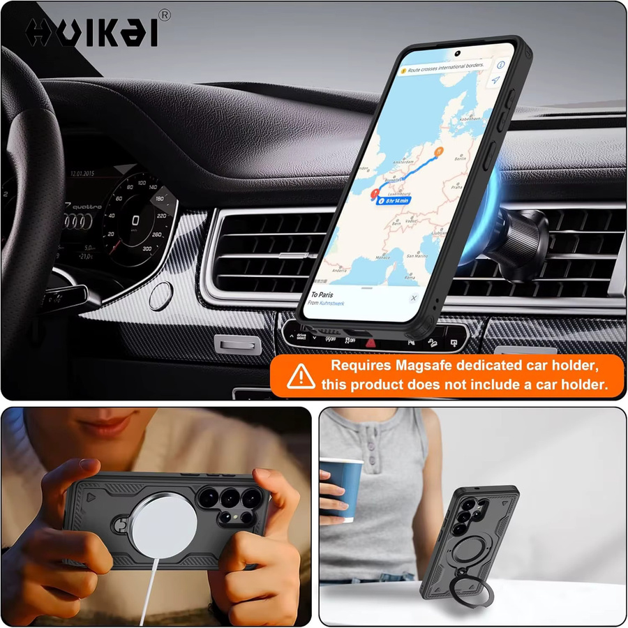 Magnetische MagSafe Handyhülle für Samsung Galaxy S26 Ultra, S26 Plus und S26 mit drehbarem Ständer und Kickstand in Schwarz - Bild 5