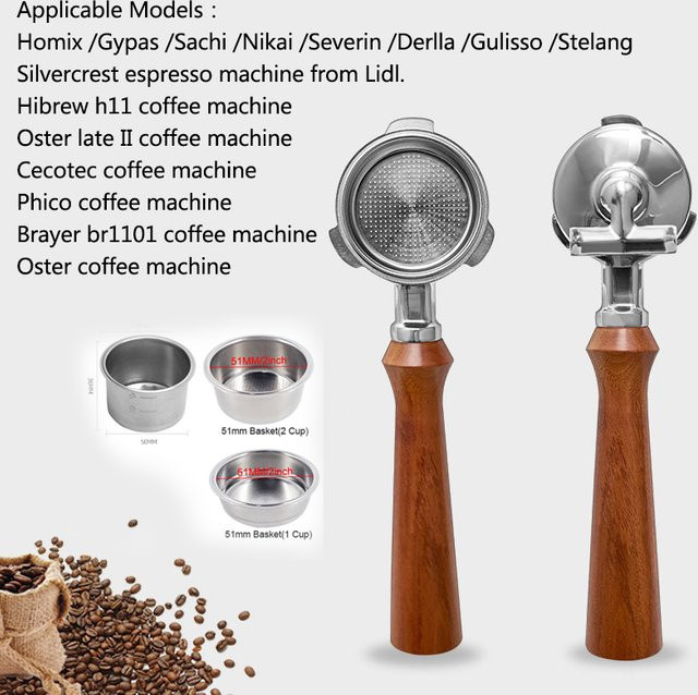 YUAN-ECT Doppel-Siebträger mit 51mm Sieb und Körben für 1, 2 oder 4 Tassen in Silber und Rot aus Edelstahl für Homix, Hibrew H11, Oster, Cecotec und Phico Brayer BR1101 Kaffeemaschinen - Bild 1