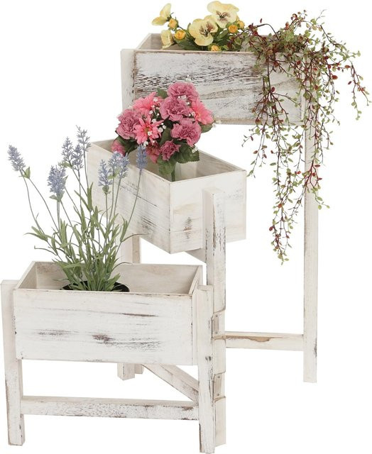 MCW Pflanzregal aus Paulowniaholz in Weiß im Vintage Shabby-Look, B/T/H: 108 x 65 x 15 cm - Bild 1