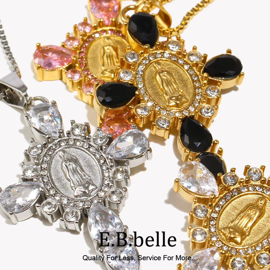 E.B.belle Halskette mit Kreuz-Anhänger, Jungfrau Maria, Edelstahl, vergoldet, Damen - Bild 2