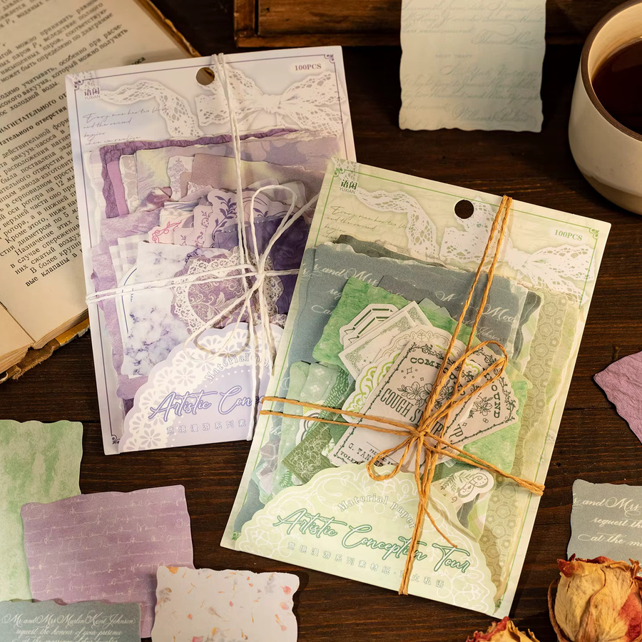 JIANQI DIY Junk Journal Collage Kit mit 80 Teilen Vintage Bastelmaterialien und Retro Hintergrundpapier - Bild 2
