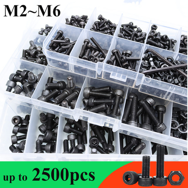 YMAX Schraubenset mit Innensechskantschrauben, Muttern und Unterlegscheiben aus Kohlenstoffstahl Güteklasse 12.9 in Schwarz, M2 bis M6 - Bild 1