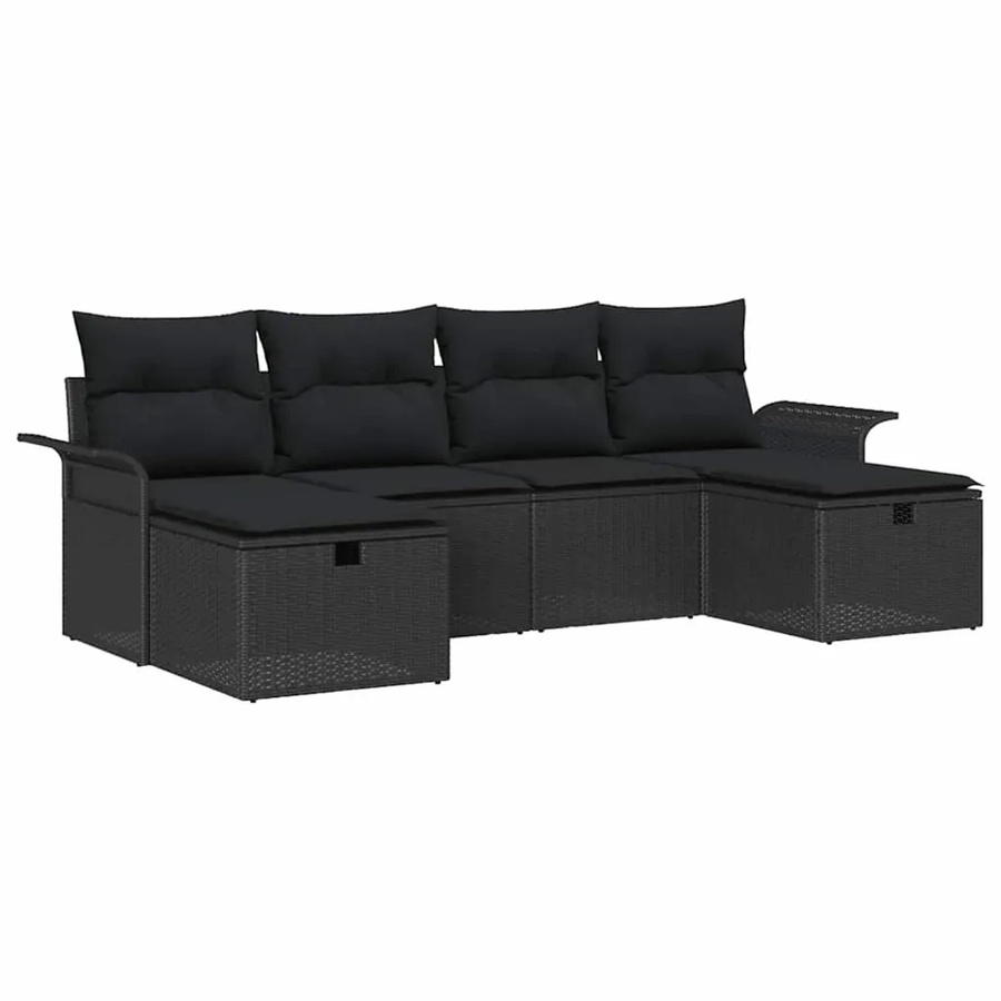 vidaXL 6-teilige Garten-Sofagarnitur aus Poly-Rattan mit Kissen in Schwarz - Bild 2