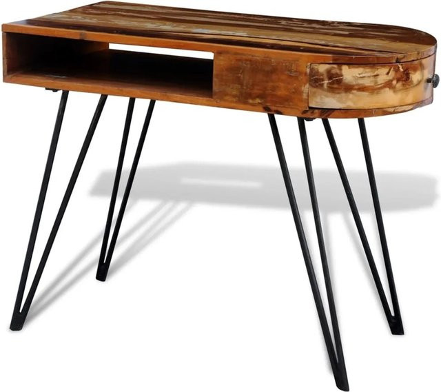 vidaXL Schreibtisch aus Altholz Massiv mit Eisenbeinen in Braun im Vintage-Stil B/T/H: 160 x 76 x 76 cm - Bild 1