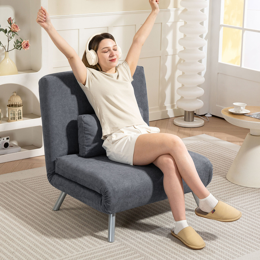 HOMCOM 2-in-1 Schlafsessel als klappbares Schlafsofa mit Bettfunktion in Dunkelgrau und Samtoptik - Bild 2