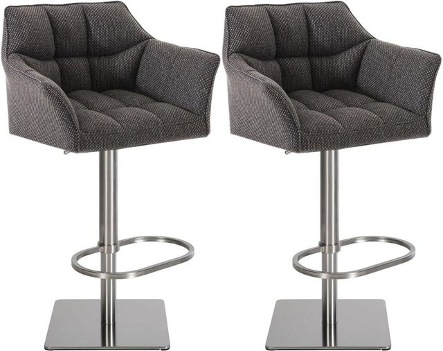 DELUKE 2er Set Barhocker SIHAR in Titangrau Silber, höhenverstellbare Barstühle mit Lehne und 360 Grad Drehsitz, Stoff und Edelstahl, B/T/H: 64 x 45 x 88 cm - Bild 1
