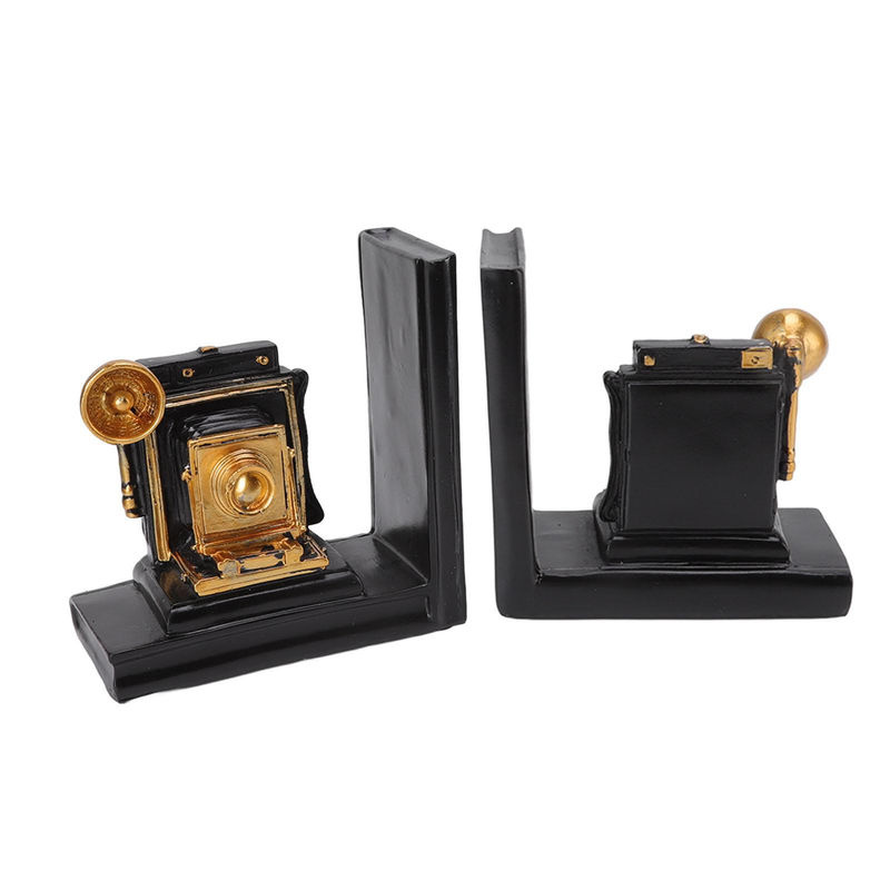 TOMTOP JMS Buchstützen im Filmprojektor-Design aus Kunstharz, Set aus 2 Stück für Büro und Zuhause, Farben: Silber, Gold oder Schwarz - Bild 8