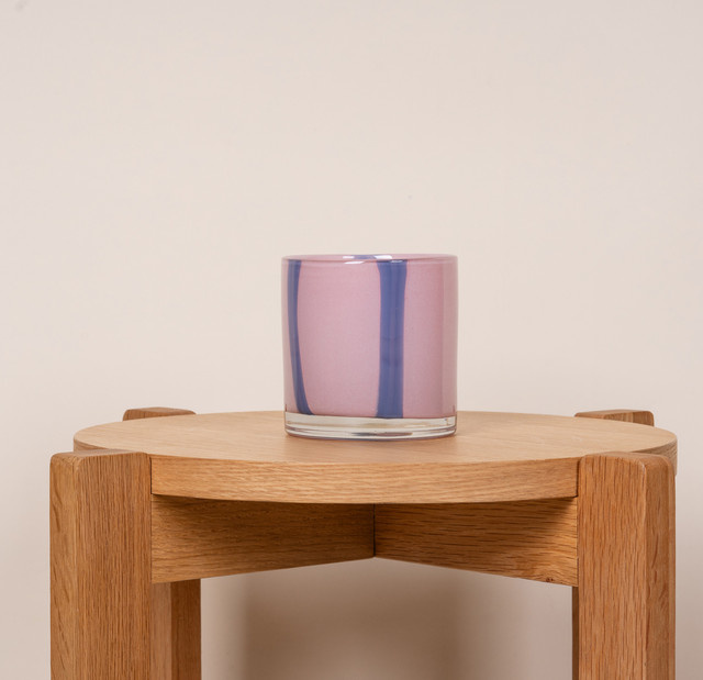 Glas Kerzenhalter von BLUME2000 gestreift in Rosa und Flieder für Stumpenkerzen oder Teelichter - Bild 1