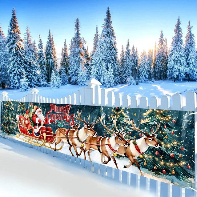 VIKAMA Frohe Weihnachten Banner mit Weihnachtsmann und Rentier zur Weihnachtsfeier und Neujahrsdekoration - Bild 1