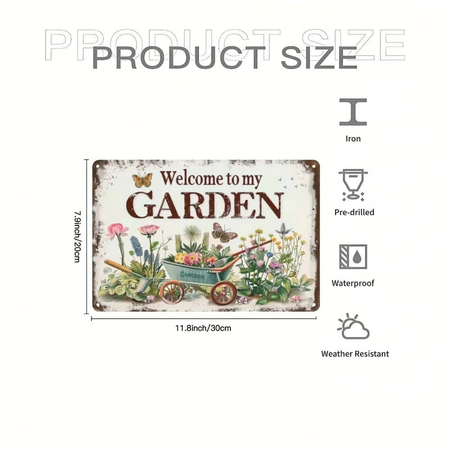 Rustikales Metallschild CIFBUY Welcome to My Garden als Wanddekoration mit floralem Design, B/H: 20,3 x 30,5 cm, Mehrfarbig - Bild 2