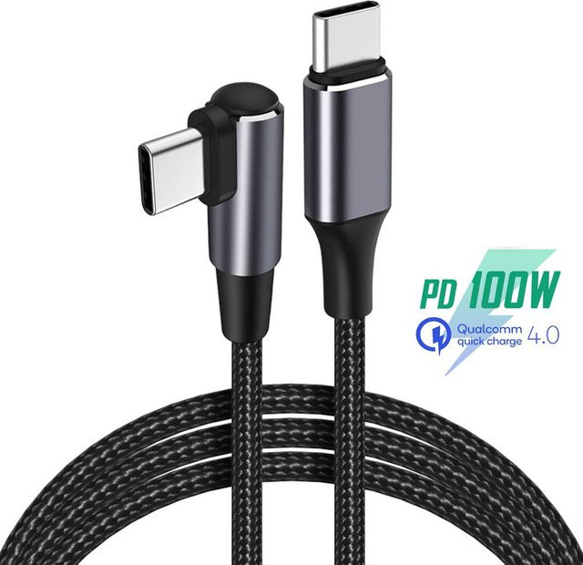 DITIPOO USB C zu USB Typ C Kabel PD 4,0 W Schnellladekabel in Schwarz mit 90 Grad Winkel für Datenübertragung und Schnellladung - Bild 1