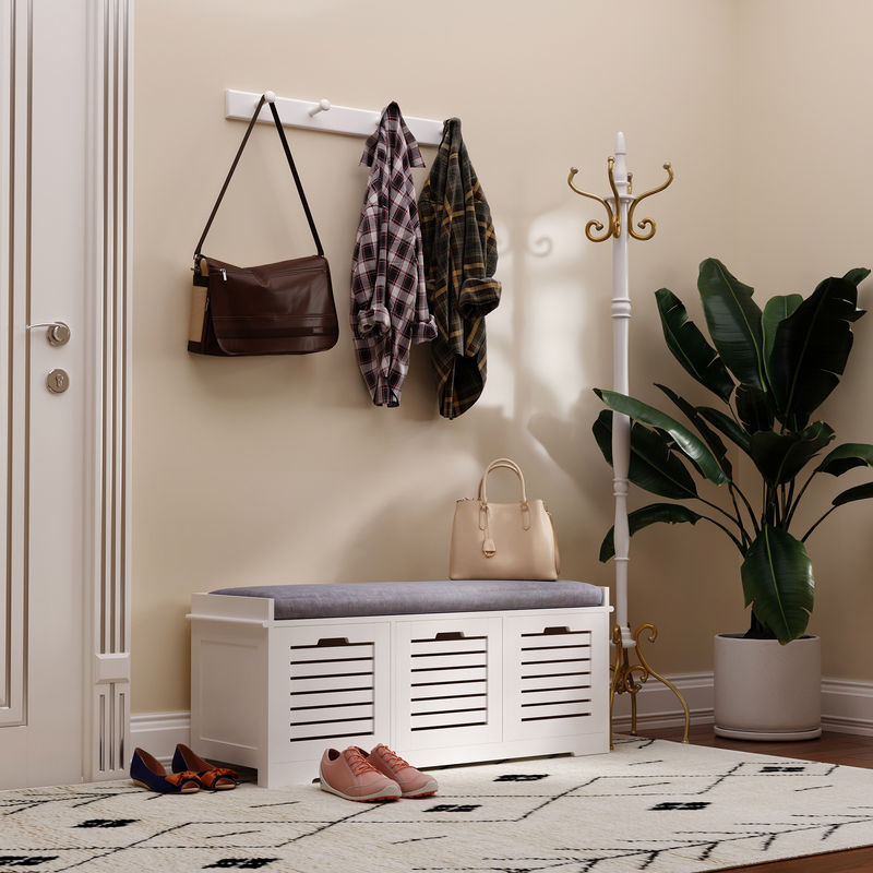 Aosom Schuhbank mit 3 Schubladen und abnehmbarem Sitzkissen, Schuhregal für Flur und Schlafzimmer, Weiß, B: 108 cm, T: 35 cm, H: 43 cm - Bild 2