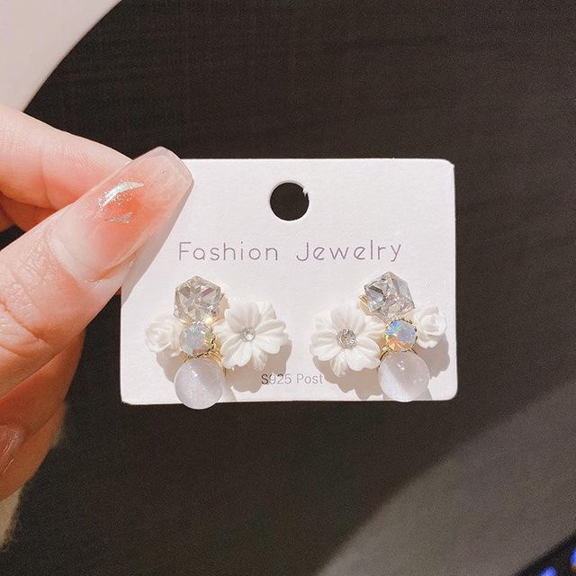 YIRAN Jewelry Ohrstecker, Opal Kristall Blume, Weiß, Damen - Bild 1