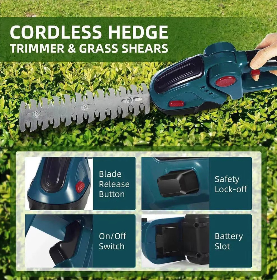 2-in-1 Akku-Heckenschere und Grasschere für Makita 18V LXT Akkus mit 200mm Heckenschneide und 120mm Grasschneide in Blau - Bild 2