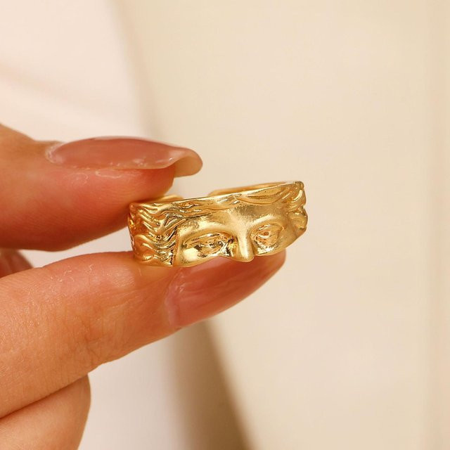 Ring Vintage Venus Halbes Gesicht, Silber, Verstellbar, Damen Herren - Bild 1