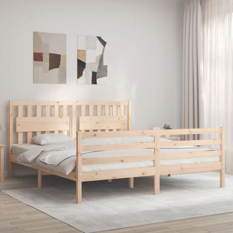 Massivholzbett mit Kopfteil von Vidaxl aus Kiefer in Braun, B/T/H: 200 x 185,5 x 180 cm - Bild 1