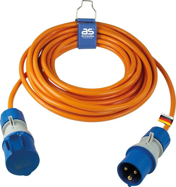 as Schwabe Camping CEE Verlängerungskabel mit Spannungsanzeige Orange 10m - Bild 1