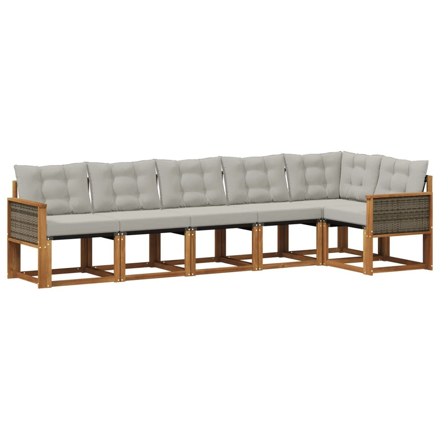 vidaXL Outdoor-Sofagarnitur L-Form aus Akazienholz mit 6 Kissen in Braun und Hellgrau - Bild 2