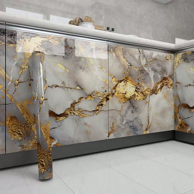 TTOKKONG WALLPAPER Selbstklebende Marmor-Tapete in Weiß mit abstraktem Design, wasserfeste Akzentwand-Aufkleber aus dickem Material - Bild 1