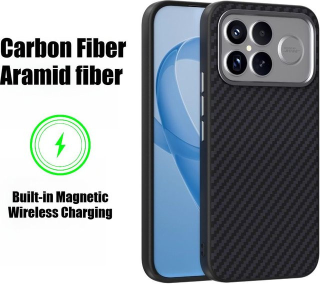Magnetische Aramid Kohlefaser Handyhülle für Xiaomi POCO F8 Pro und POCO F8 Ultra in Beige mit Matte Hautgefühl und kabellosem Laden - Bild 1