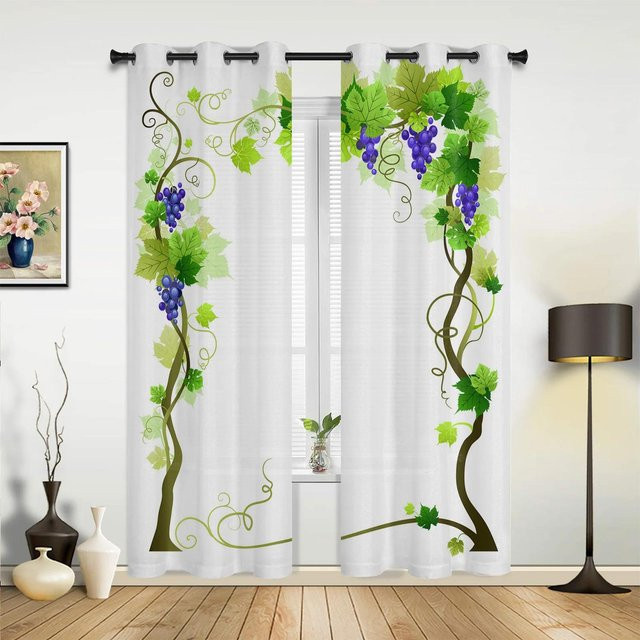 Yiran Furniture Vorhänge mit Zitronen-Motiv in Gelb und Weiß, semi-transparent, Polyester, Breite: 135 cm, Höhe: 160 cm, 2er-Set - Bild 1