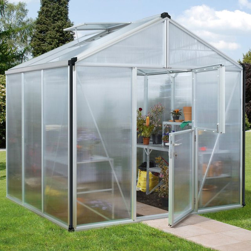 Vitavia Gewächshaus Zeus freistehend mit Satteldach aus Aluminium und Polycarbonat in Silberfarben - Bild 2