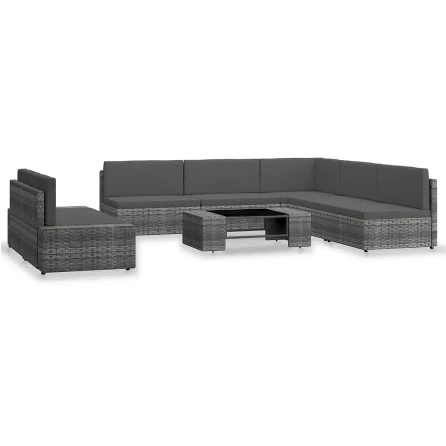 vidaXL 7-tlg Garten-Lounge-Set aus Poly-Rattan in Grau und Anthrazit mit Polstern und Couchtisch in U-Form - Bild 2