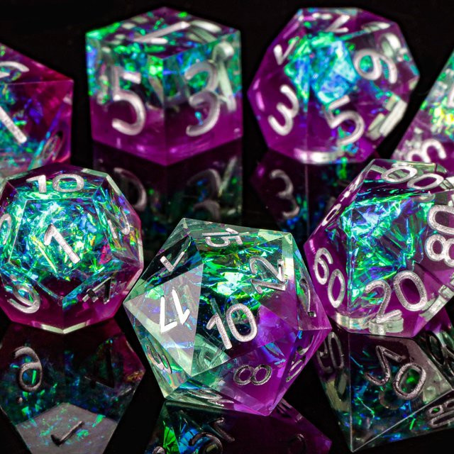 GSF Harzwürfel-Set, lila und blau, handgefertigtes D&D-Würfel-Set - Bild 1
