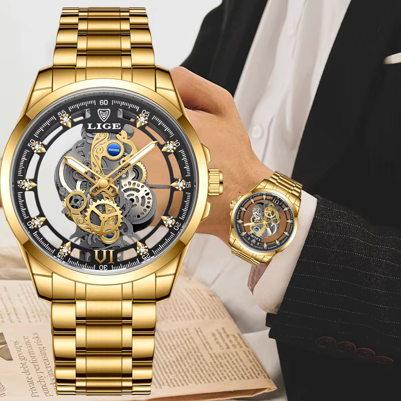 Lige Armbanduhr, Quarz, Gold, Edelstahl, Herren - Bild 6