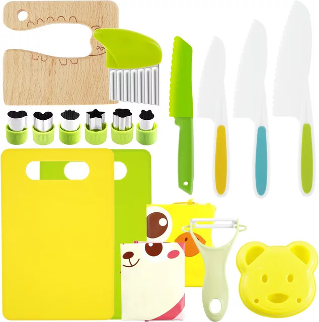 18-teiliges Kinder Küchenmesser-Set aus Kunststoff mit Crinkle-Cutter und Gemüseschneider in Mehrfarbig - Bild 1