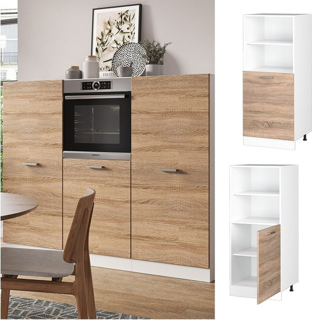 Vicco R-Line Backofenumbauschrank Küchenschrank in Weiß und Sonoma mit kleiner Tür, Breite: 60 cm - Bild 1
