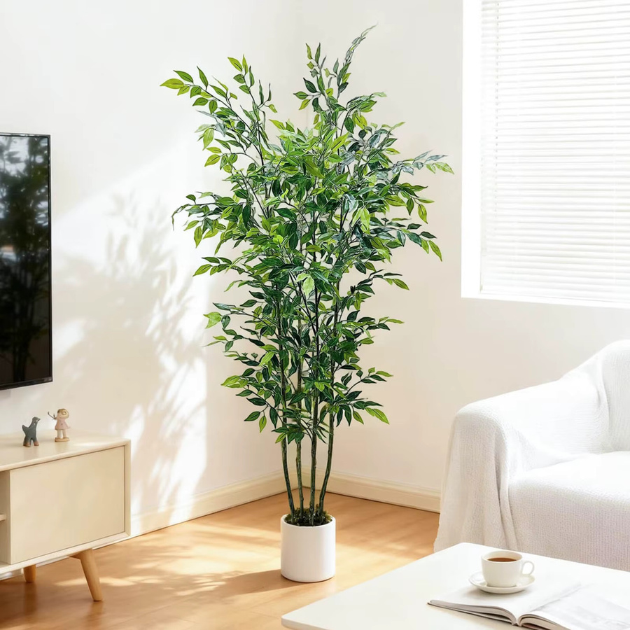 Künstlicher Ficus-Baum HiMISS in Grün mit weißem Übertopf für Innen und Außen, Höhe: 120 cm - Bild 2