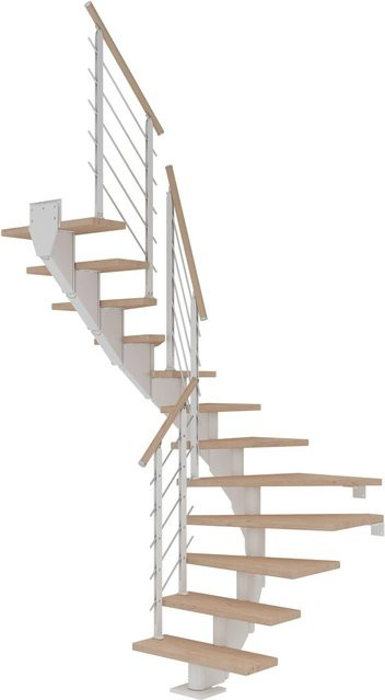 Dolle Mittelholmtreppe Hamburg 1/2 gewendelt in Eiche Weiß bis 322 cm Höhe, Breite: 75 cm - Bild 1