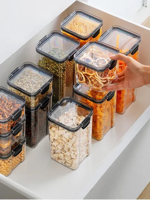RSCHEF Lebensmittel-Aufbewahrungsbox aus transparentem Kunststoff mit Clip-Deckel zur versiegelten Lagerung von Trockenwaren und Süßigkeiten - Bild 1
