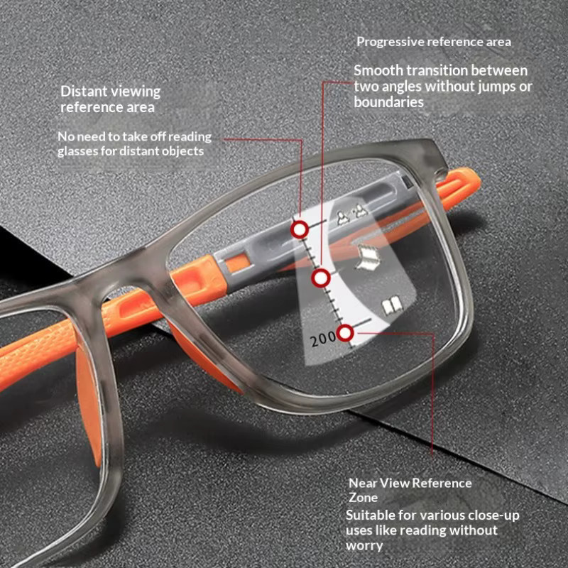 MDOD Lesebrille Progressiver Look, Herren, Vollrand, TR90, rechteckig, Photochrome, Anti Blaulicht - Bild 3
