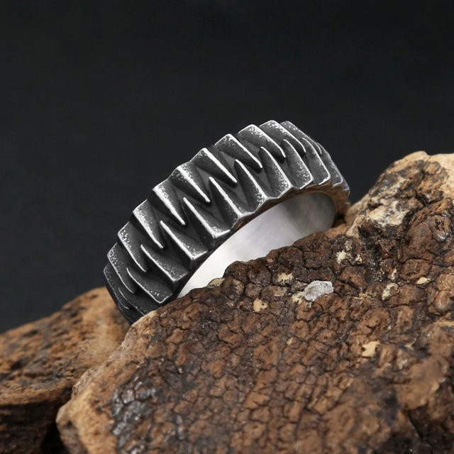 owlucky Ring Edelstahl, Schwarz, Geometrische Zahnrad, Vintage, Unisex - Bild 1