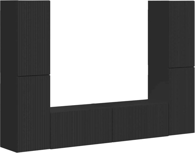 vidaXL TV-Schrankset aus Holzwerkstoff in Schwarz, 6-teiliges Set mit Wandschränken, integrierter Beleuchtung und Regalböden für dein Wohnzimmer - Bild 1