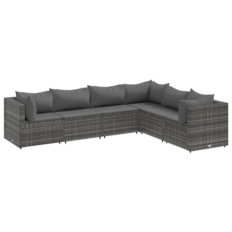 vidaXL 6-tlg. Garten-Lounge-Set in L-Form aus grauem PE-Rattan mit Polsterkissen und pulverbeschichtetem Stahlgestell - Bild 2