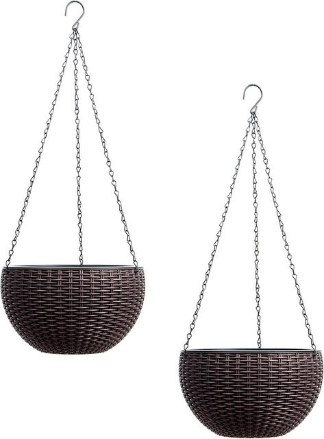 HTI-Living Blumenampel 2er Set in Rattanoptik, Farbe Braun, aus Kunststoff - Bild 1