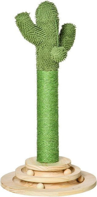 PawHut Kratzbaum Kaktus aus Kiefernholz mit Sisal Seil in Grün und Natur, Höhe: 65 cm - Bild 1