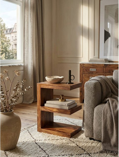 Beistelltisch MUMBAI von KADIMA DESIGN aus Massivholz im Landhausstil, Braun, B: 30 cm, T: 45 cm, H: 60 cm - Bild 1