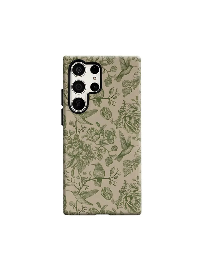 Stoßfeste Doppelschicht Handyhülle mit Vintage Grüner Pfingstrose und Kolibri für Samsung Galaxy S26 S25 S24 Ultra Plus - Bild 6