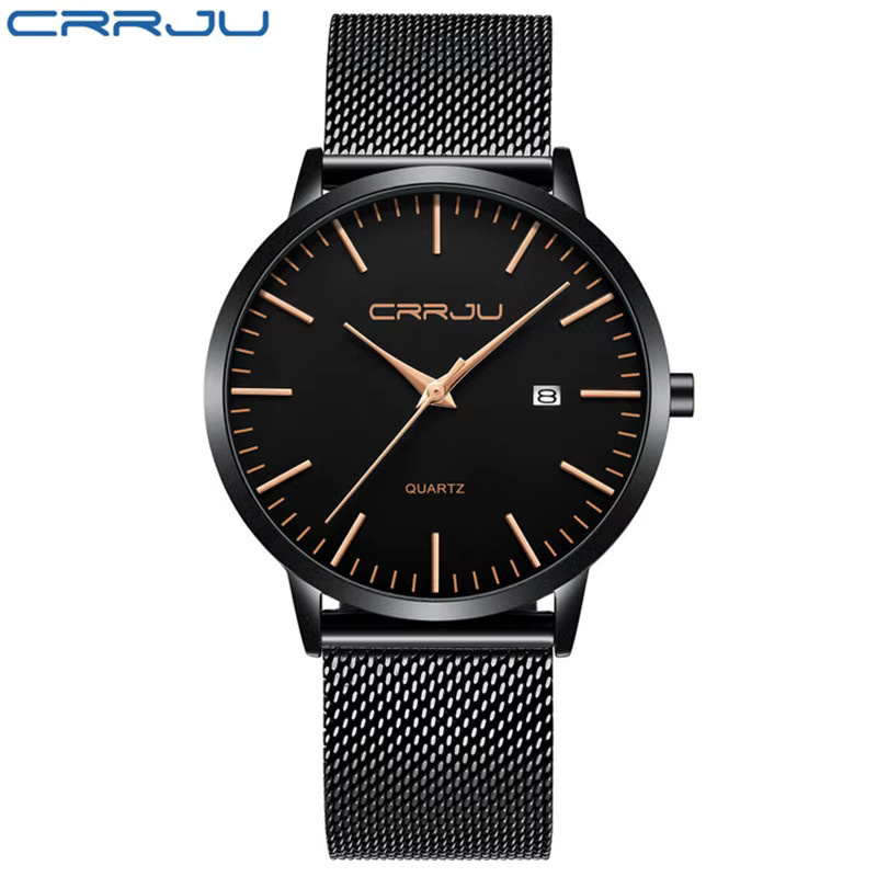 CRRJU Armbanduhr, Quarz, Schwarz, Milanaise, Herren - Bild 7