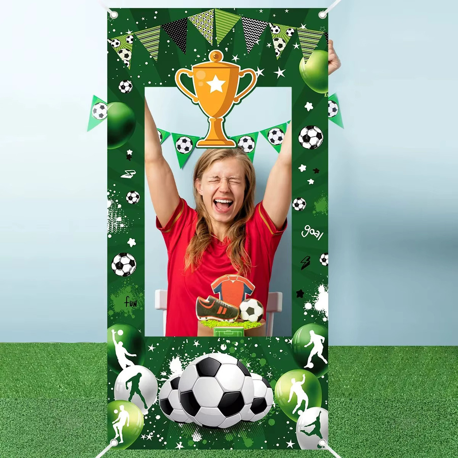 AFYPRTY Fotobox-Rahmen-Hintergrund mit Fußball-Thema und Trophäenmuster aus Polyestergewebe, B/H: 60 x 60 cm - Bild 4
