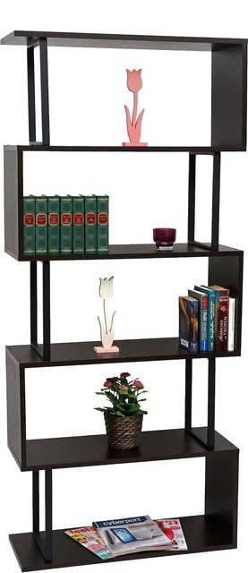 Bücherregal MCW-A27 Wohnregal mit 5 Ebenen und 3D-Struktur in Dunkelbraun und Schwarz, Höhe: 183 cm, Breite: 80 cm - Bild 1