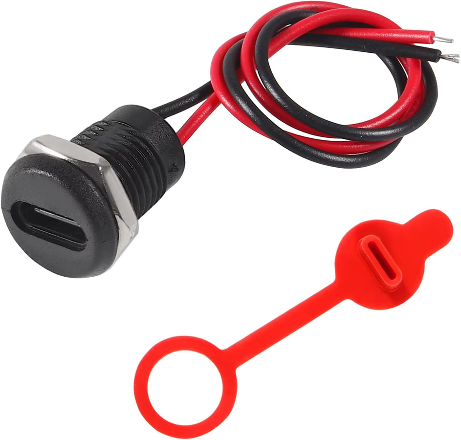 AOKIN USB Typ-C Ladebuchse Weiblich mit Abdeckung Kappe, 2Pin Mount Stecker Adapter, Schwarz - Bild 1