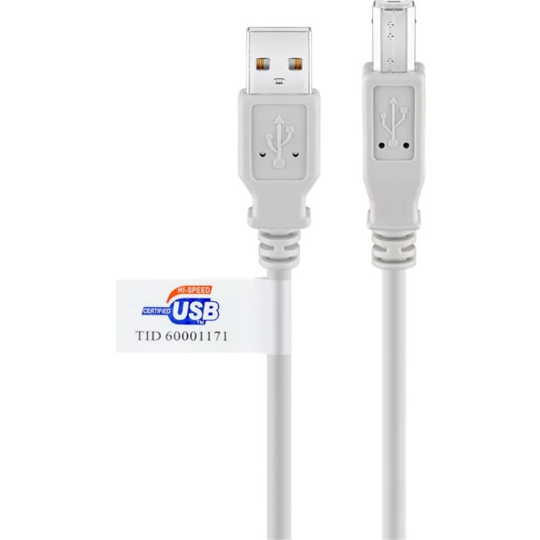 goobay USB 2.0 Kabel mit USB-A auf USB-B Stecker in Grau und Weiß - Bild 1